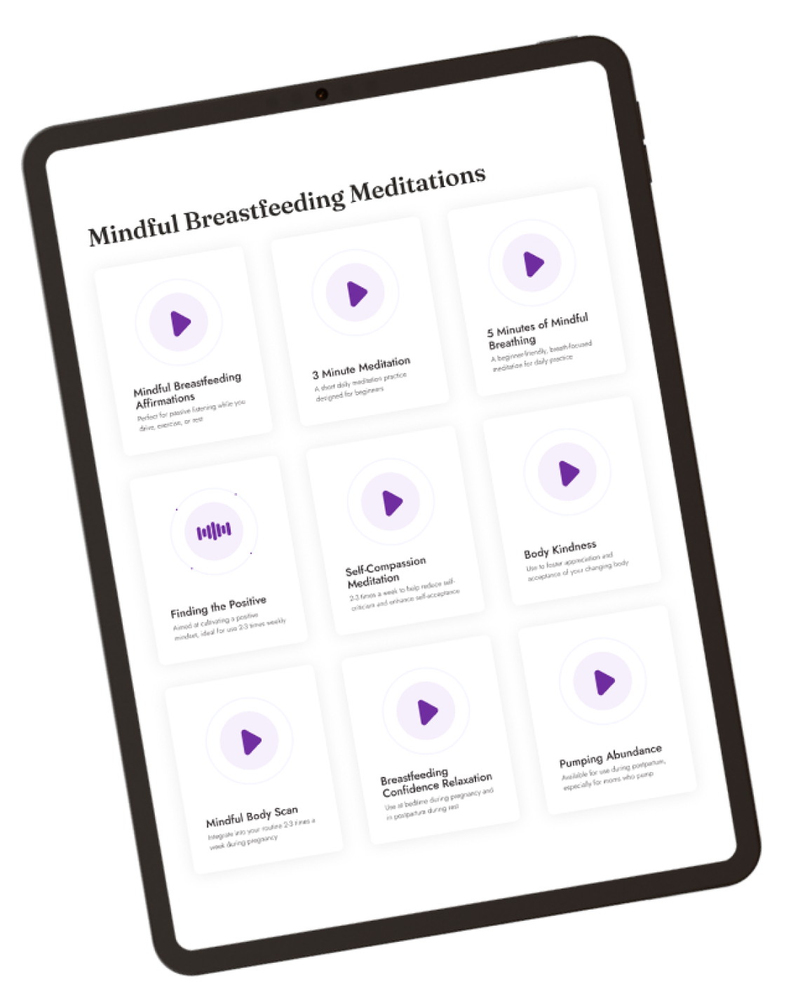 Mindful Breastfeeding Meditations list on tablet